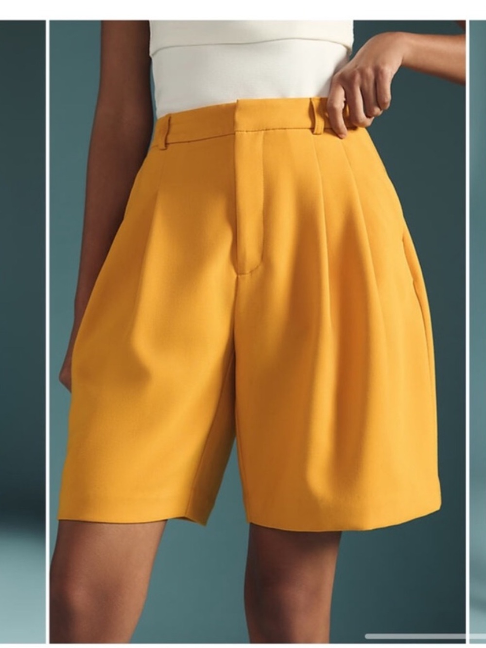Anthropologie Maeve Avery Pleated‎ Shorts in Mango Mojito - Picture 2 of 8